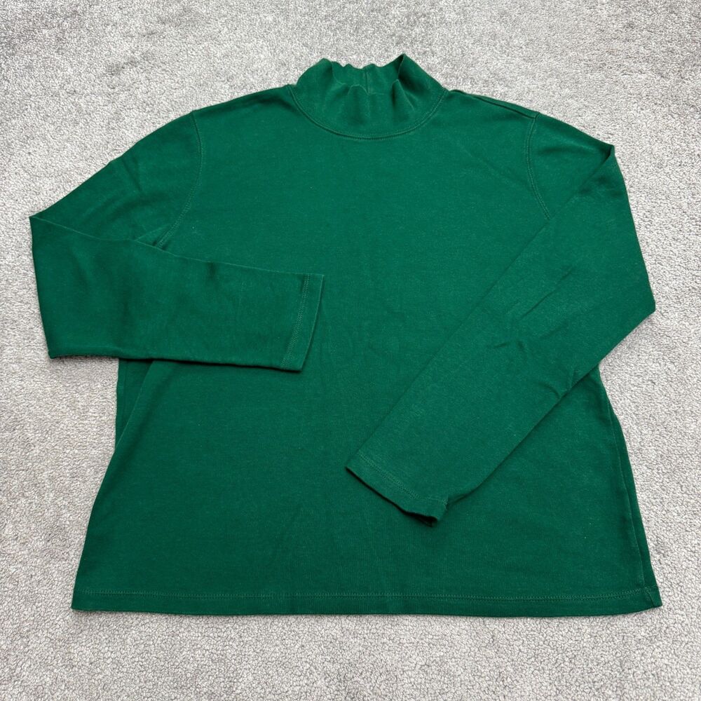 St. John's Bay Classic Mock Neck Long Sleeve T-Shirt Womens XL Green Stretch Top